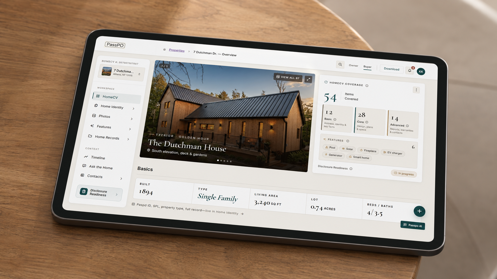 A broker-branded HomeCV for The Dutchman House open on a tablet